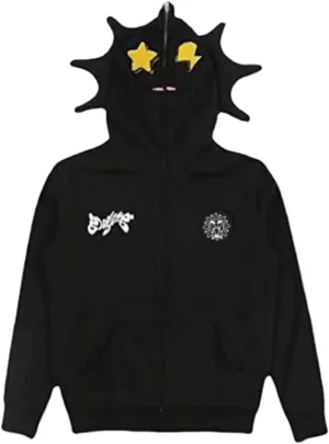 Sunwittafy Y2k Hoodie Men Women Black Rhinestone Full Zip Up Hoodie Over Face Oversized Sweatshirt Trendy Streetwear