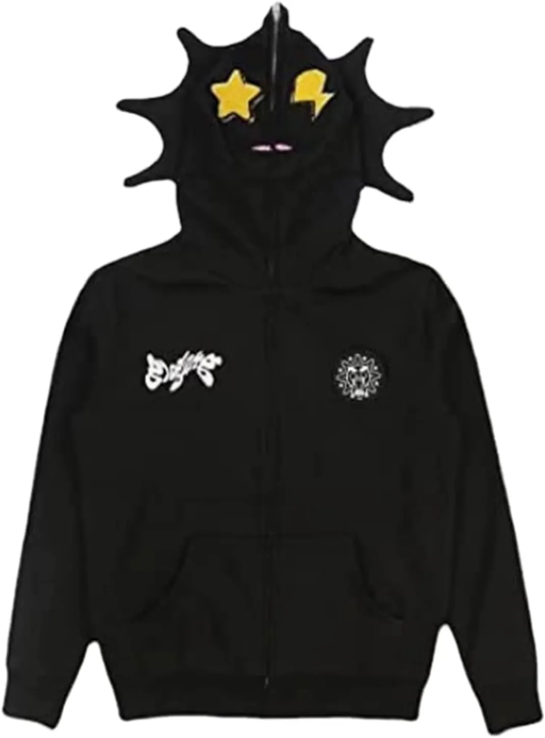 Sunwittafy Y2k Hoodie Men Women Black Rhinestone Full Zip Up Hoodie Over Face Oversized Sweatshirt Trendy Streetwear
