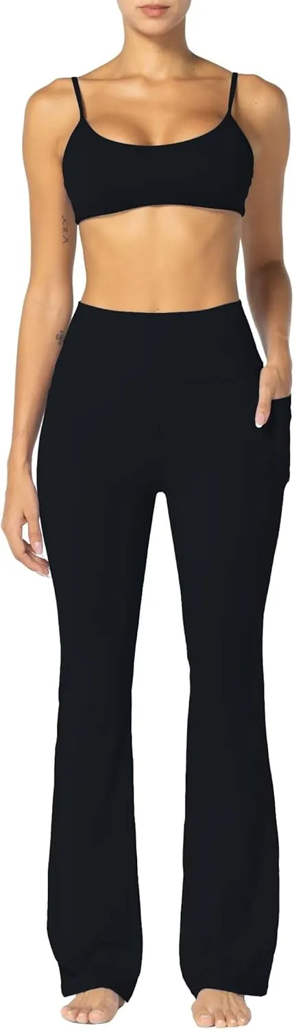 Sunzel Sunzfly Women's Mini Flare Leggings with Pockets High Waisted Tummy Control Yoga Pants Bootcut Workout Gym Casual