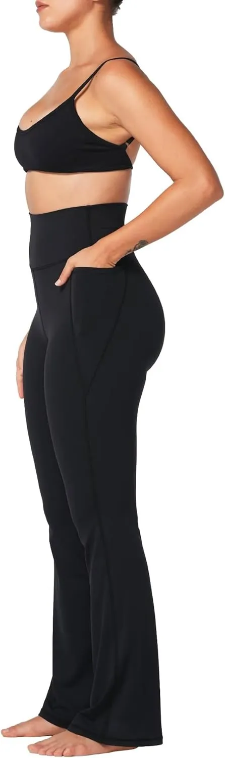 Sunzel Sunzfly Women's Mini Flare Leggings with Pockets High Waisted Tummy Control Yoga Pants Bootcut Workout Gym Casual