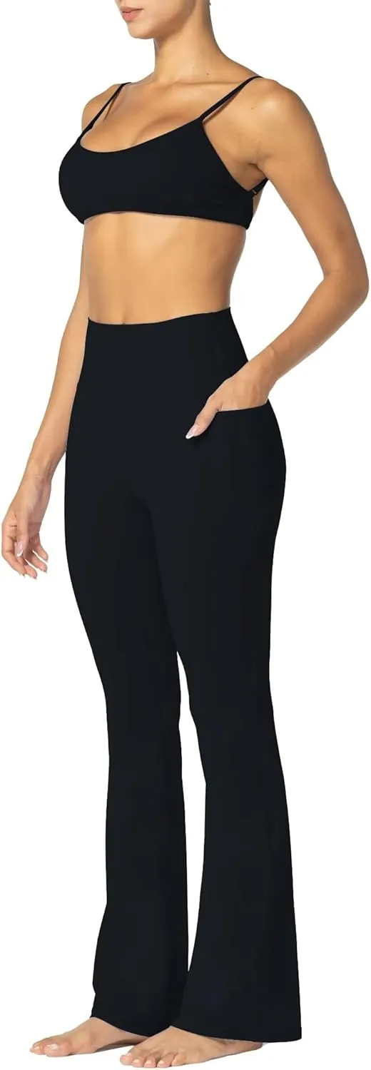 Sunzel Sunzfly Women's Mini Flare Leggings with Pockets High Waisted Tummy Control Yoga Pants Bootcut Workout Gym Casual