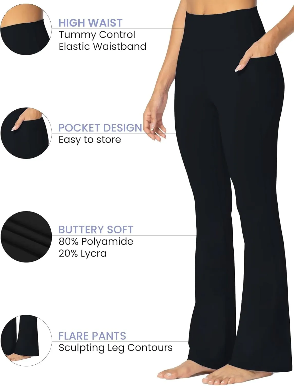 Sunzel Sunzfly Women's Mini Flare Leggings with Pockets High Waisted Tummy Control Yoga Pants Bootcut Workout Gym Casual