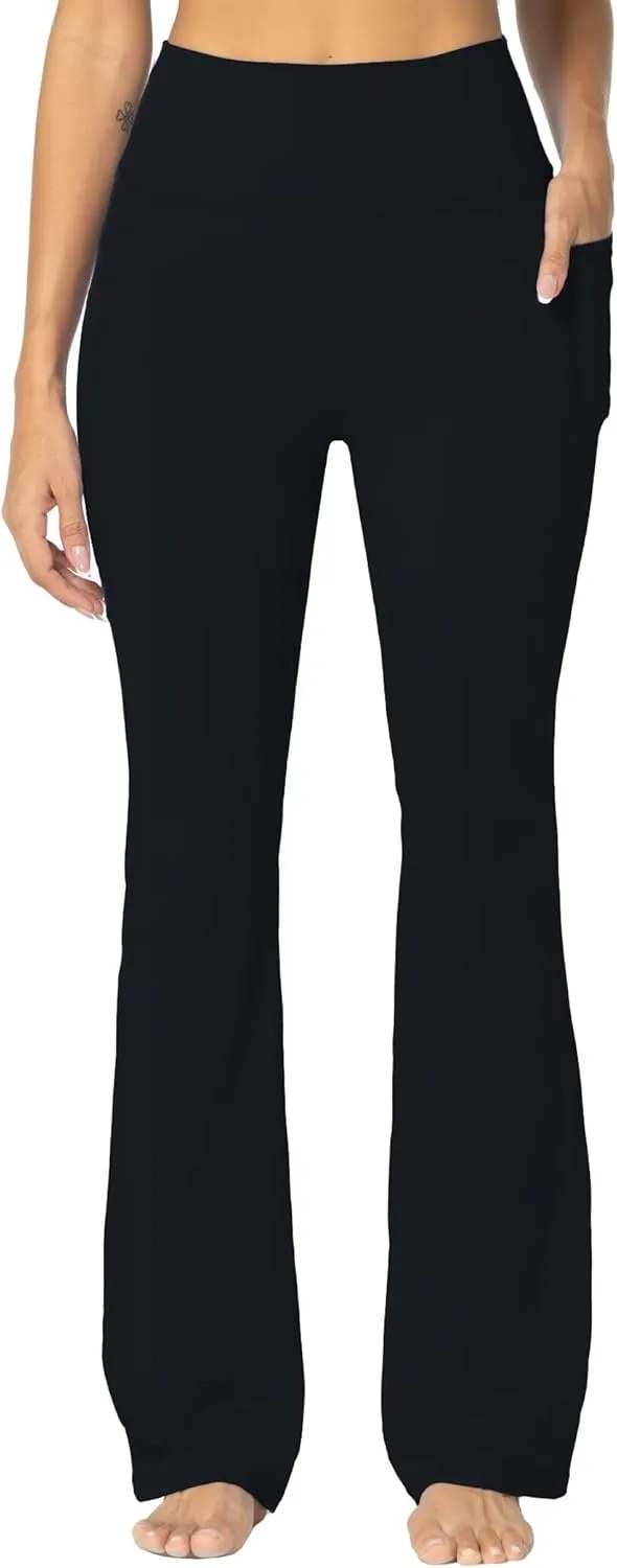 Sunzel Sunzfly Women's Mini Flare Leggings with Pockets High Waisted Tummy Control Yoga Pants Bootcut Workout Gym Casual
