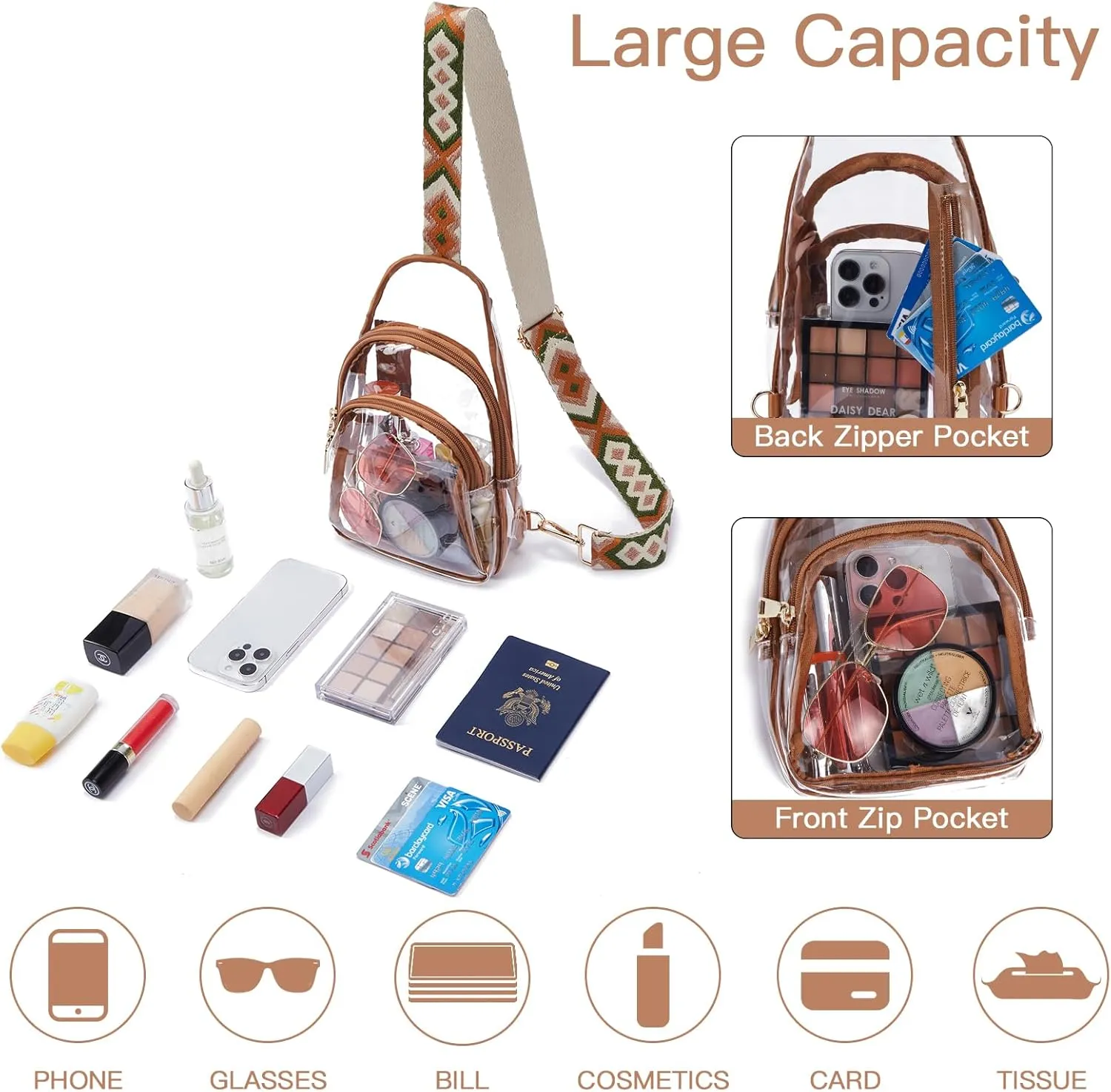 Telena Clear Bag for Stadium Events Clear Purses for Women Stadium Crossbody Fanny Pack Sling Bag