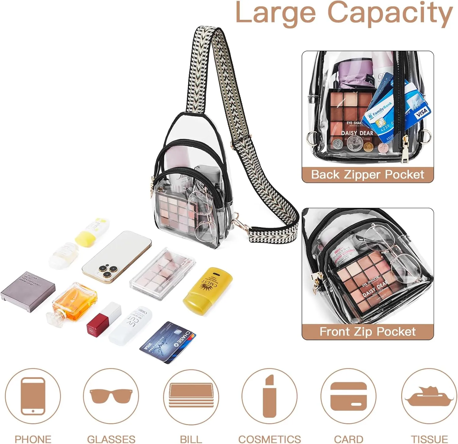 Telena Clear Bag for Stadium Events Clear Purses for Women Stadium Crossbody Fanny Pack Sling Bag