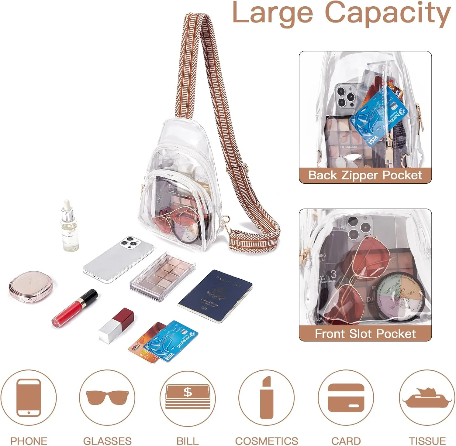 Telena Clear Bag for Stadium Events Clear Purses for Women Stadium Crossbody Fanny Pack Sling Bag