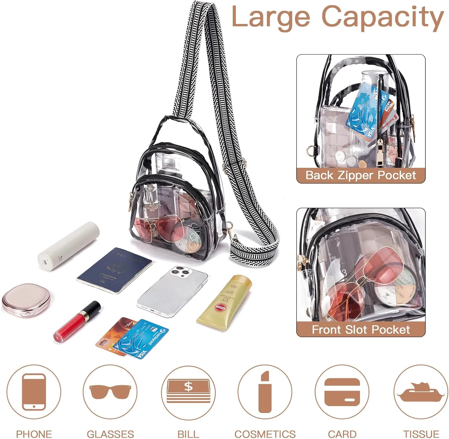 Telena Clear Bag for Stadium Events Clear Purses for Women Stadium Crossbody Fanny Pack Sling Bag