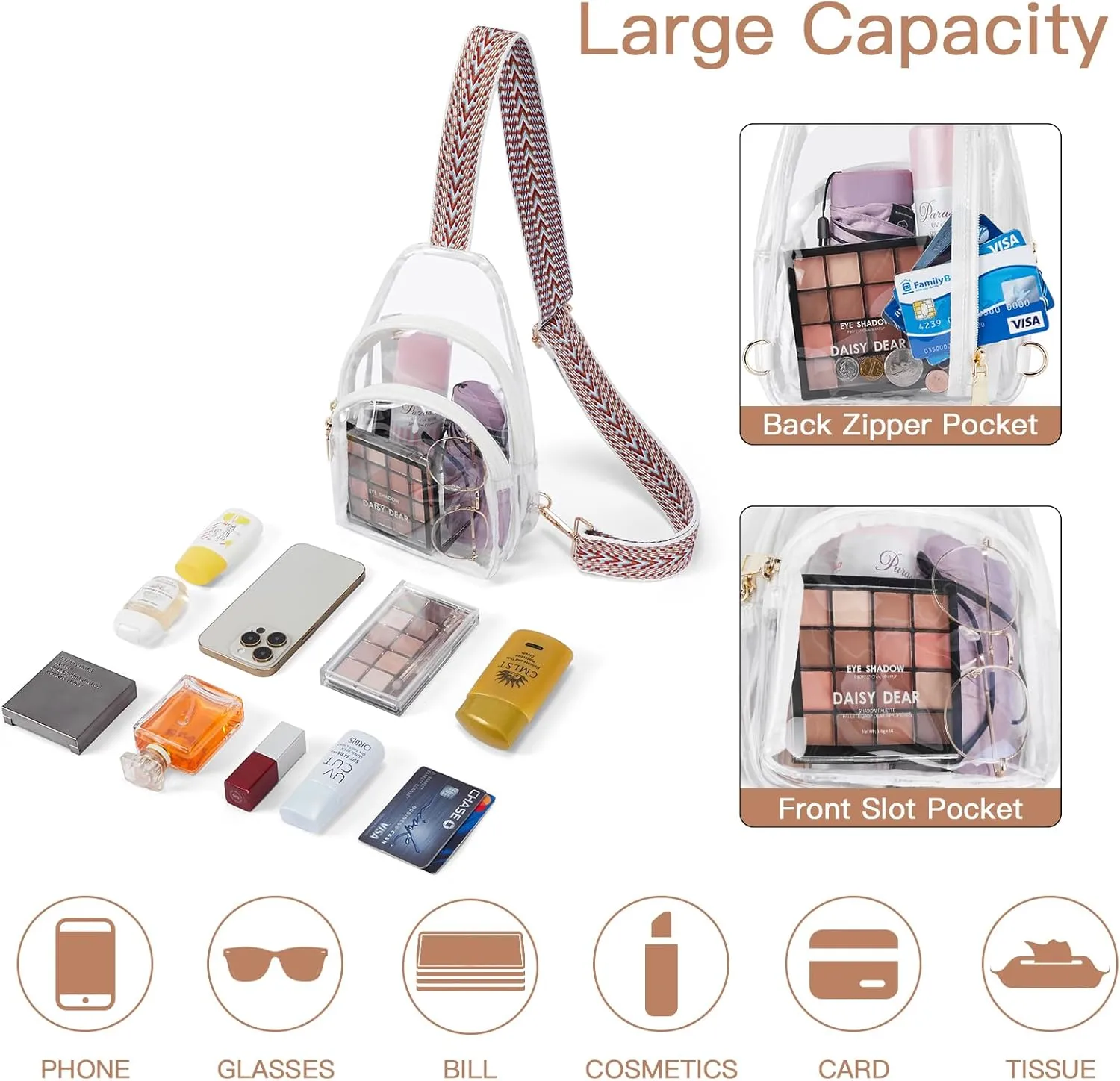Telena Clear Bag for Stadium Events Clear Purses for Women Stadium Crossbody Fanny Pack Sling Bag