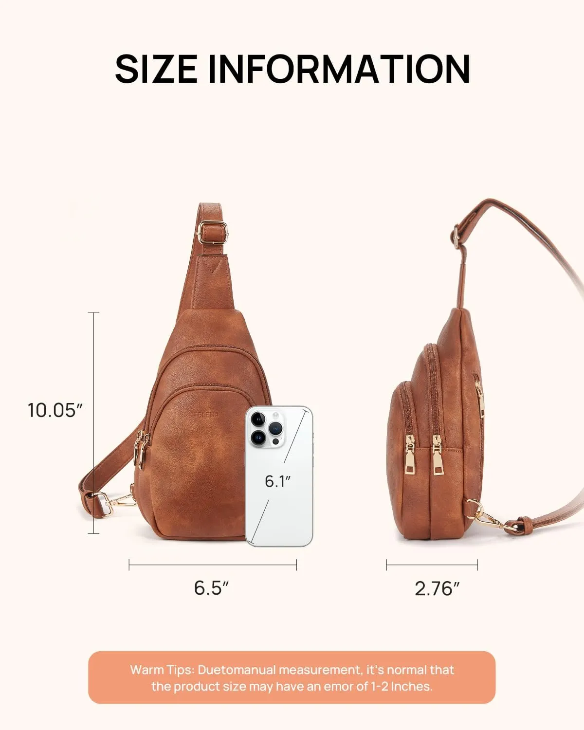 Telena Small Sling Bag for Women Leather Crossbody Fanny Packs Chest Bag for Women