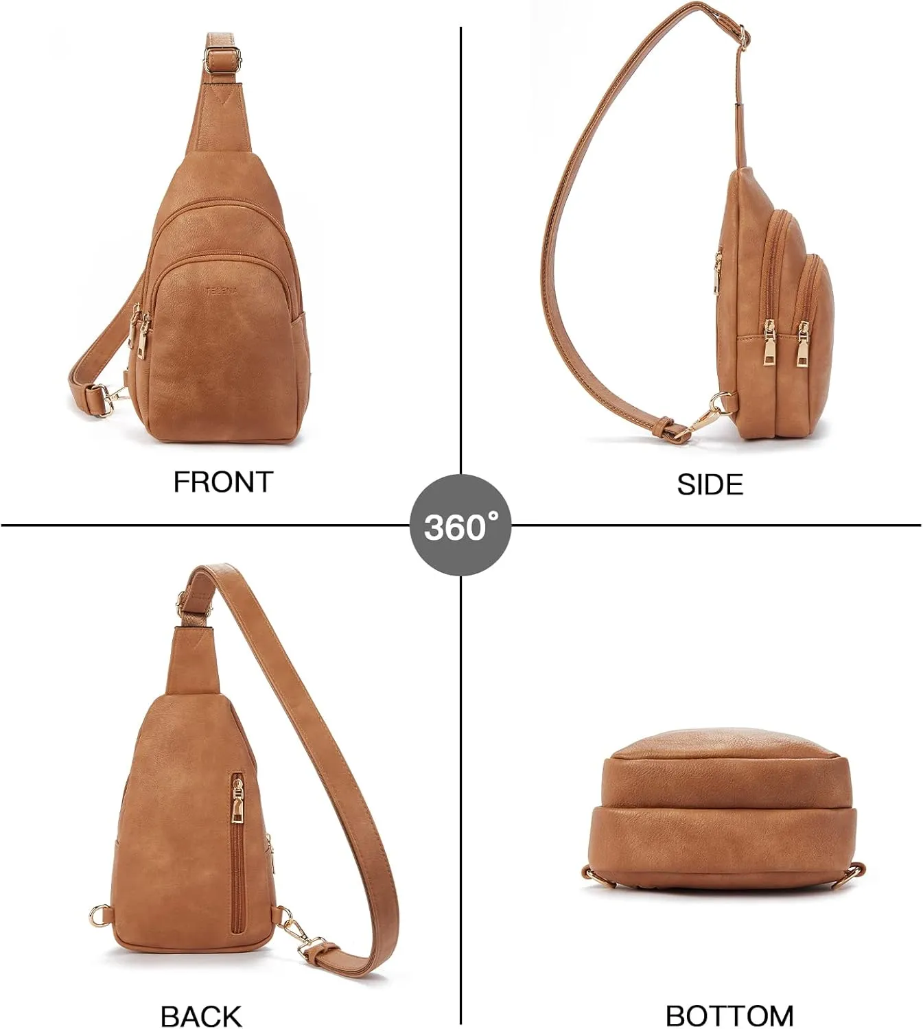 Telena Small Sling Bag for Women Leather Crossbody Fanny Packs Chest Bag for Women