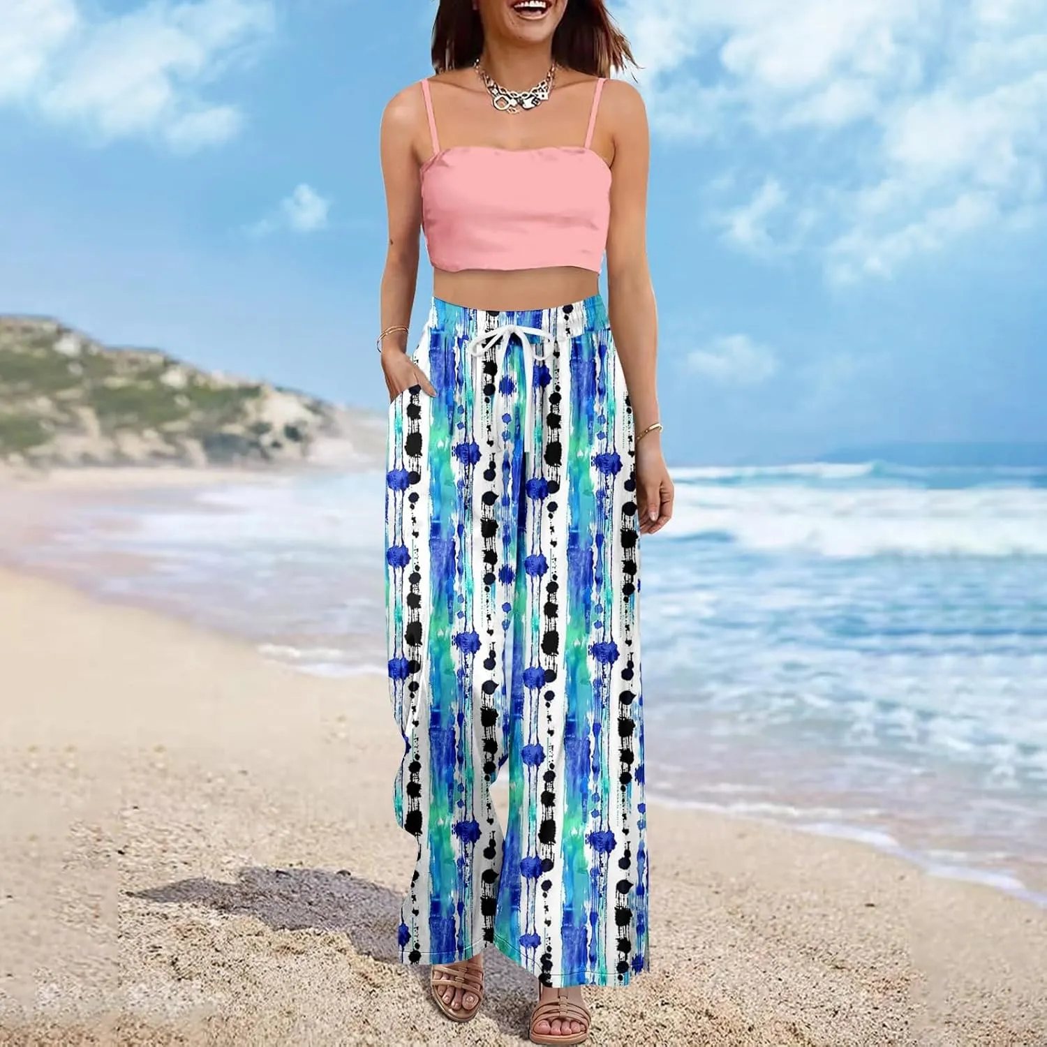 Travel Pants Women Relaxed Fit Baggy 2025 Casual Dressy Palazzo High Waist Trendy Trousers