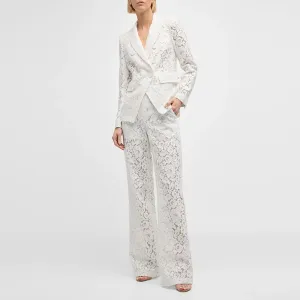 Trend4us Luxe Floral Lace Blazer & Wide-Leg Pants Set