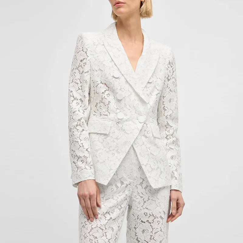 Trend4us Luxe Floral Lace Blazer & Wide-Leg Pants Set