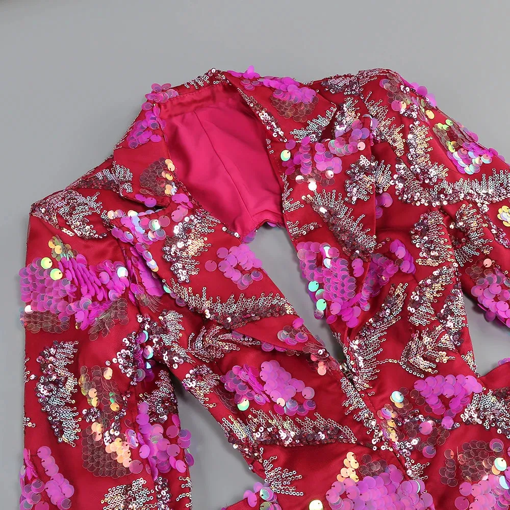 Trend4us Sequin Embellished Glam Cutout Blazer Mini Dress