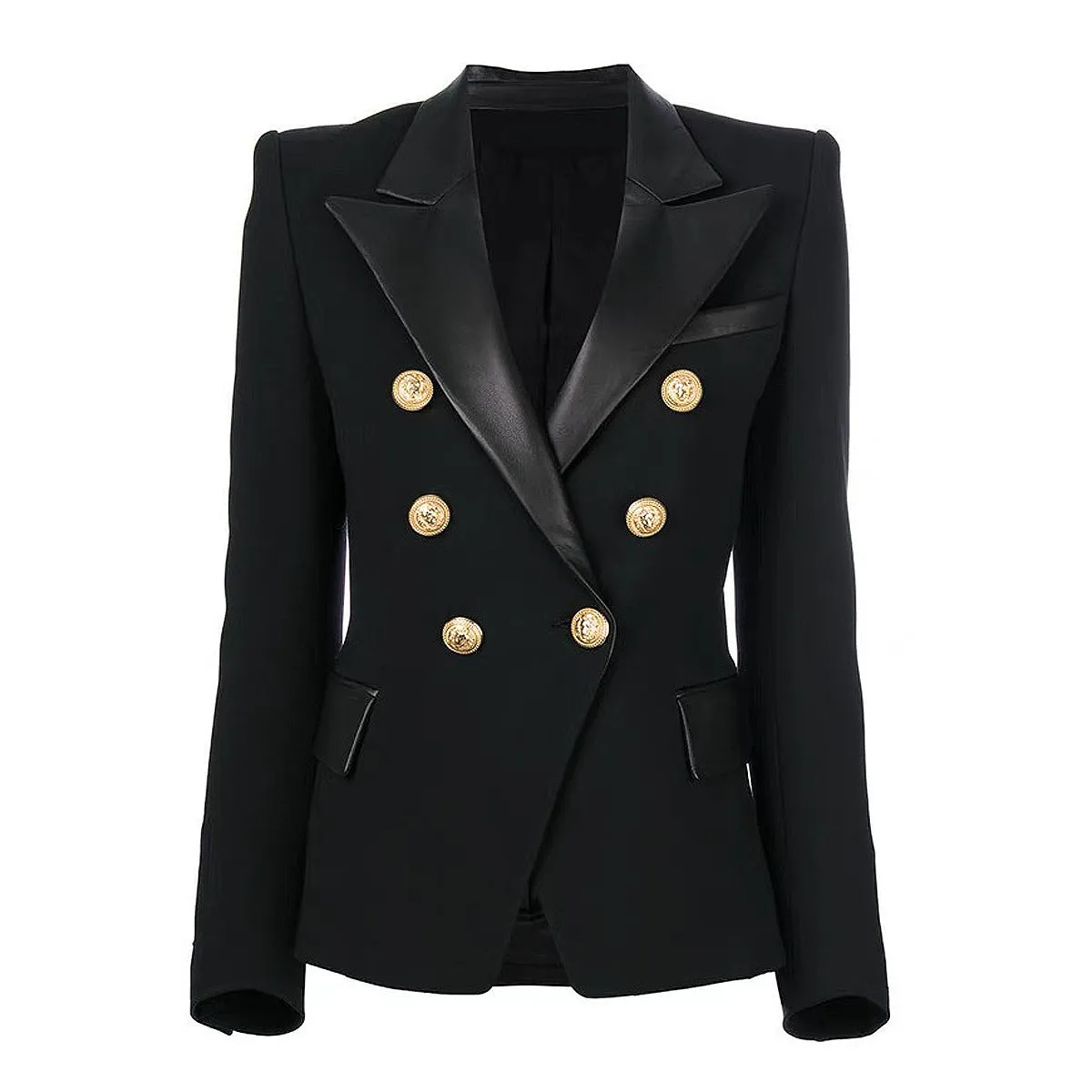 Trend4us Women's Double-Breasted Blazer with Gold Buttons