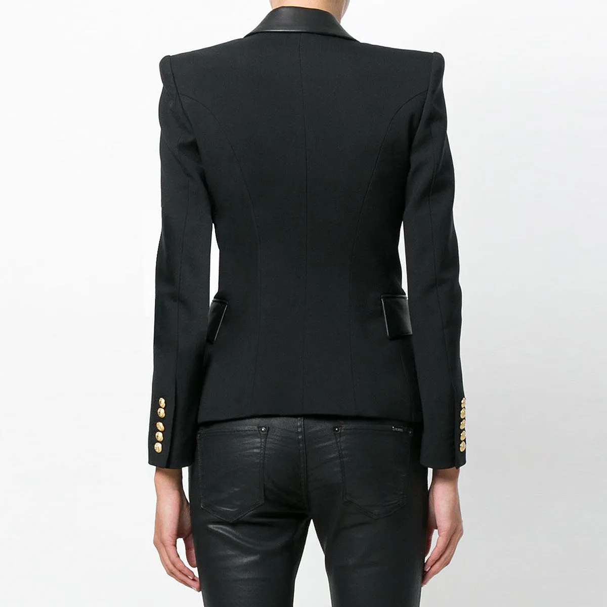 Trend4us Women's Double-Breasted Blazer with Gold Buttons