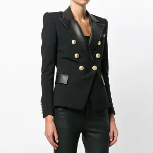 Trend4us Women's Double-Breasted Blazer with Gold Buttons