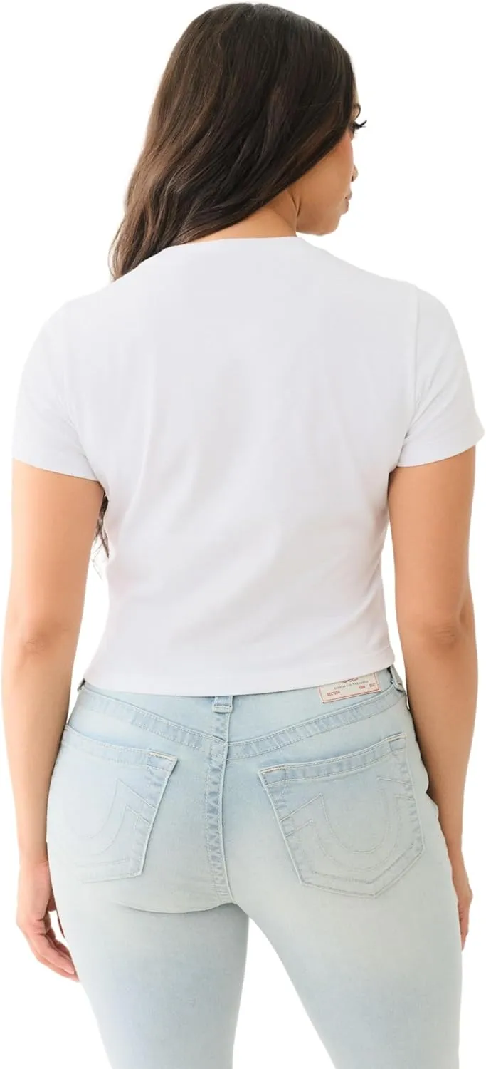 True Religion Women's Crystal Butterfly Baby Crew Tee - Casual Crew Neck T-Shirt