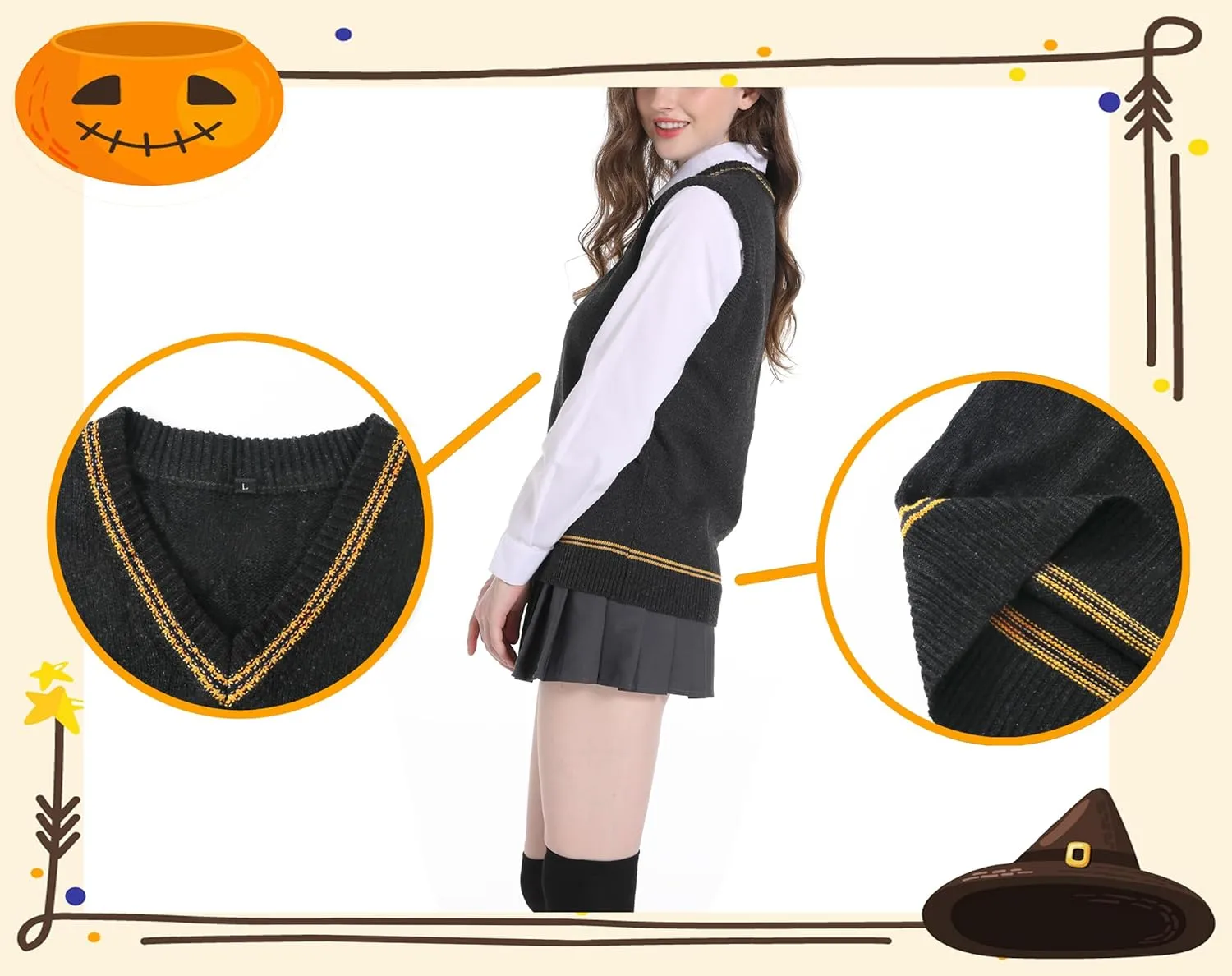 Unisex Vest Sweater Knited V-Neck Sleeveless Waistcoat Top Pullover Uniform Halloween Cosplay Costume Winter&Fall
