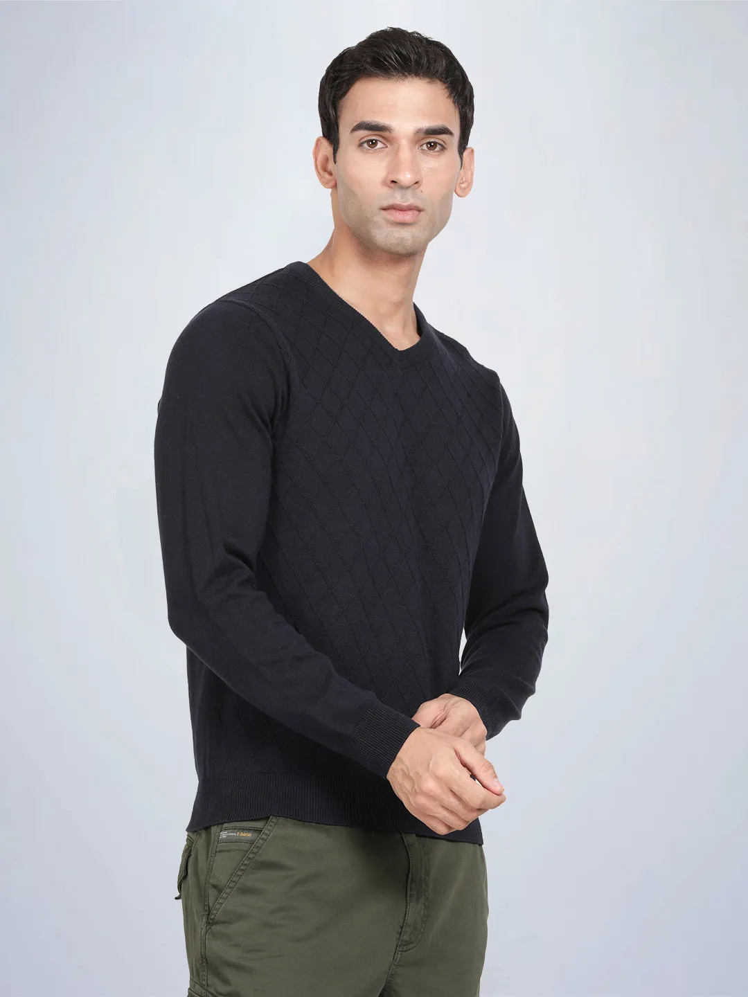 V Neck Navy Full Sleeve Pullover
