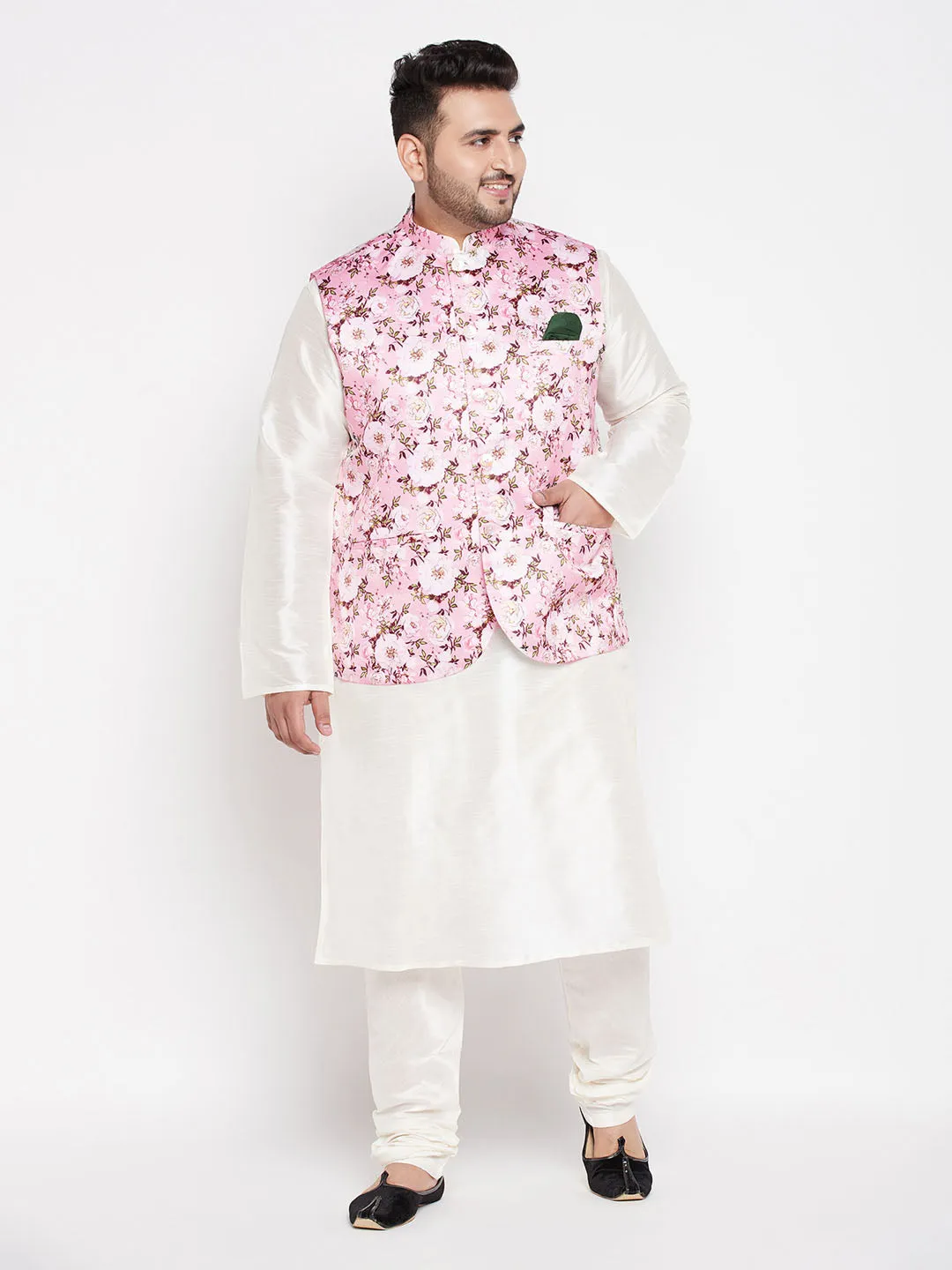 VASTRAMAY Men's Pink Floral Jacket Set