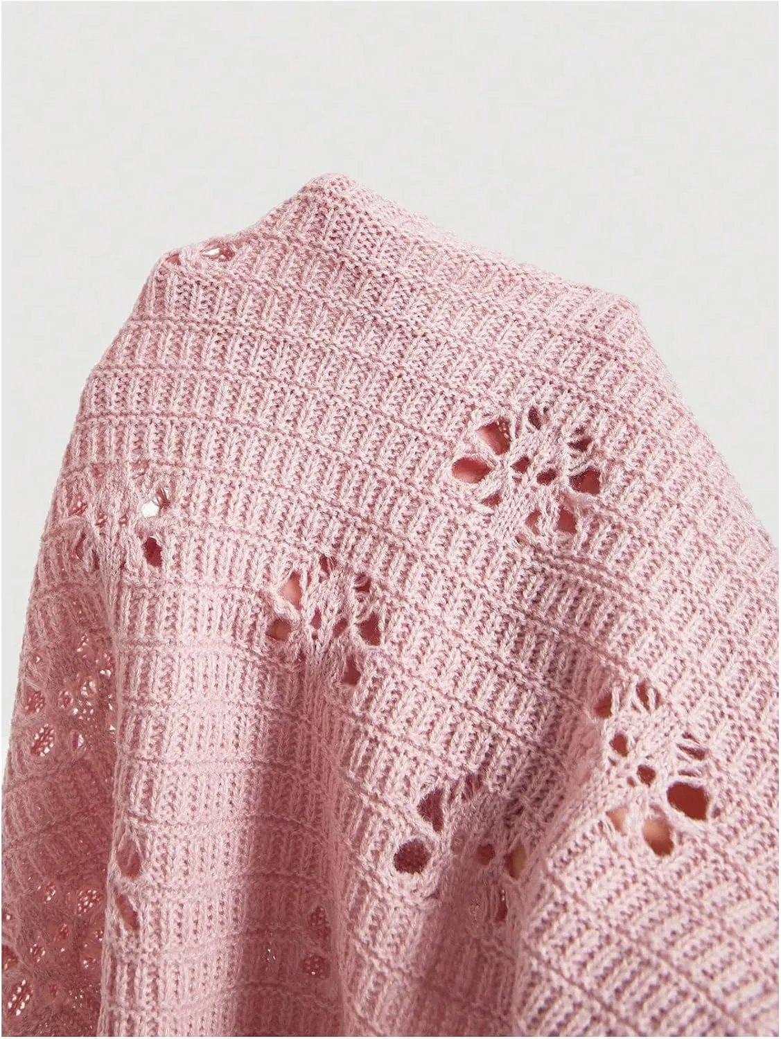 Verdusa Women's Hollow Out Tie Front Cardigan Round Neck Short Sleeve Sweater Knit Top