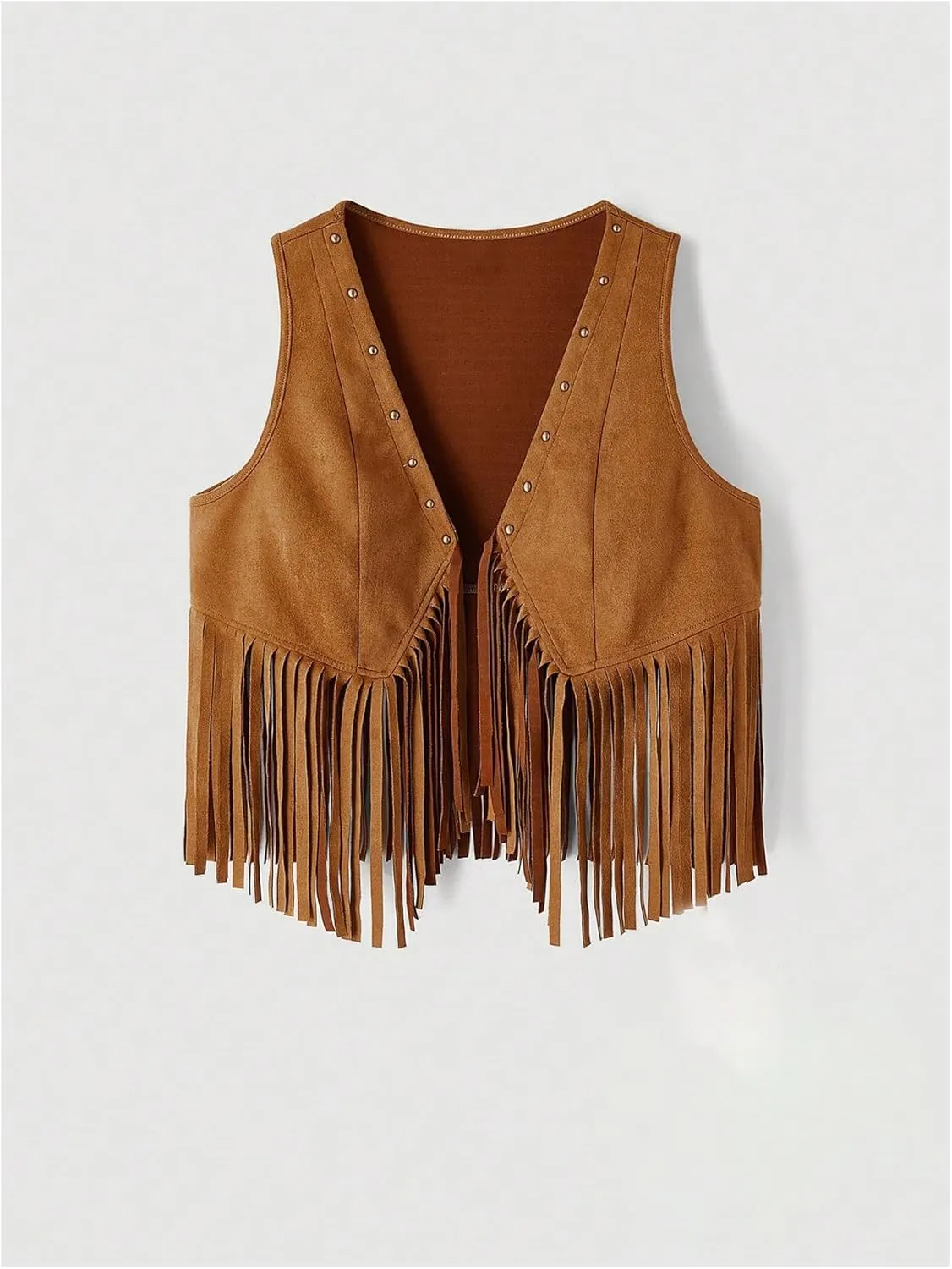 Verdusa Women's Plus Size Studded Fringe Vest Hippie Sleeveless Jacket Cardigan