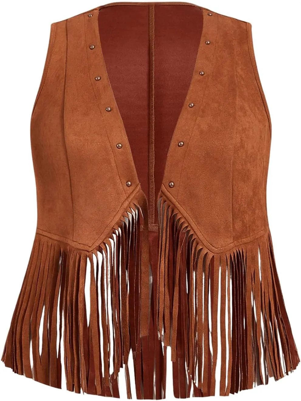 Verdusa Women's Plus Size Studded Fringe Vest Hippie Sleeveless Jacket Cardigan