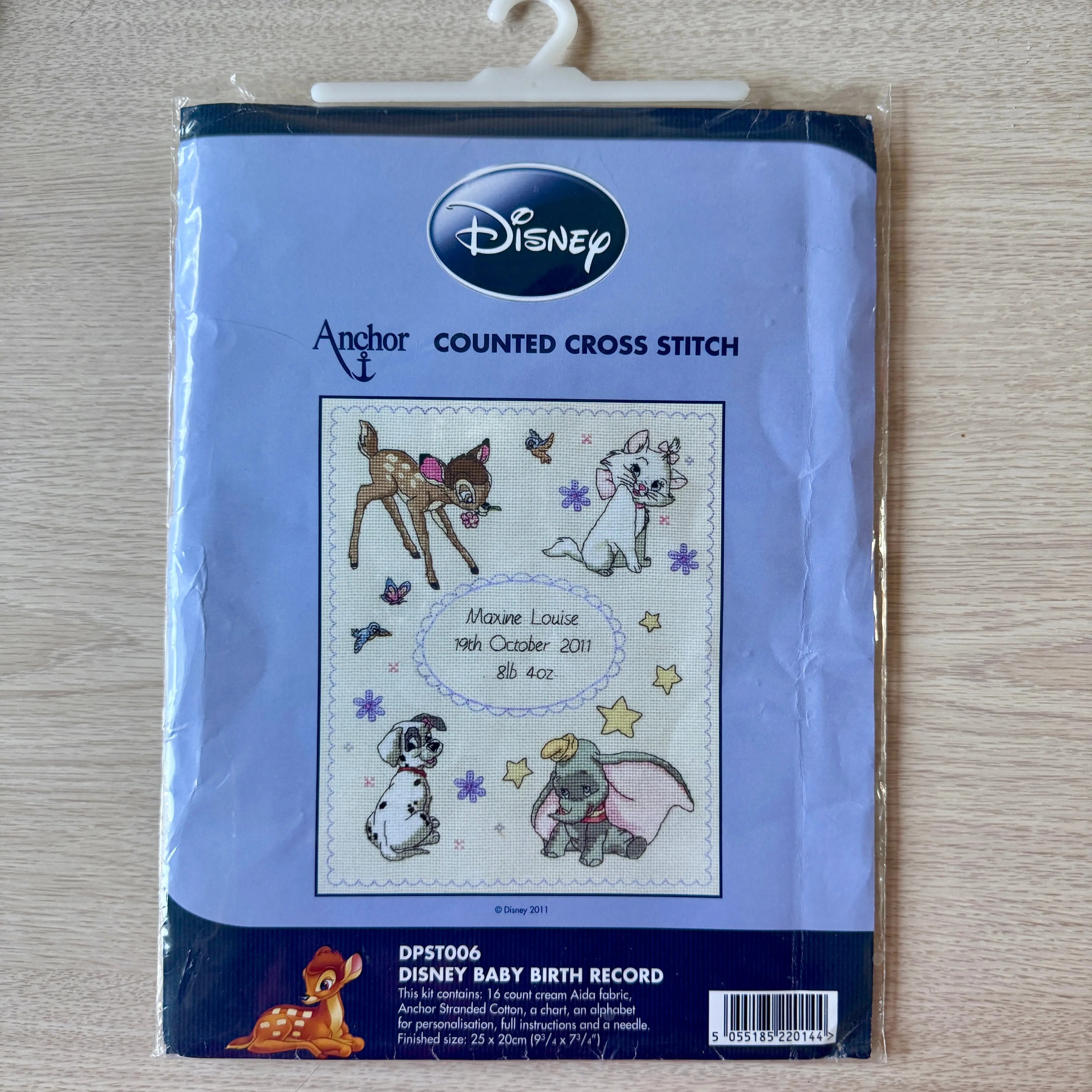 Vintage Rare Disney Baby Counted Cross Stitch Baby Birth Announcement Kit Keepsake Record Sampler or PDF Pattern Chart Instructions DPST006 - Bambi Aristocats Marie Dalmatians Dumbo - by Anchor 2000s