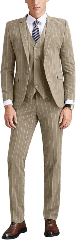 Wemaliyzd Men's Slim Fit 3 Pieces Pinstripe Thicken Suit 4 Buttons Vest Separate Pants