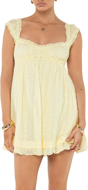Women Floral Embroidery Mini Dress Sleeveless Ruffle Straps Flowy Sundress Solid Ruched High Waist A-line Dresses