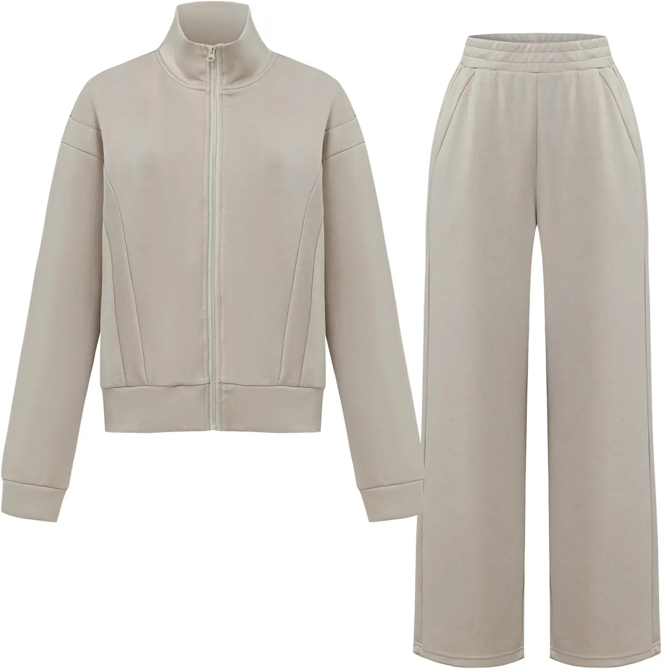 Women's 2 Piece Contrast Striped Zip Up Sweatshirt and Wide Leg Pants Athletic Jogger Sweatpants Suits
