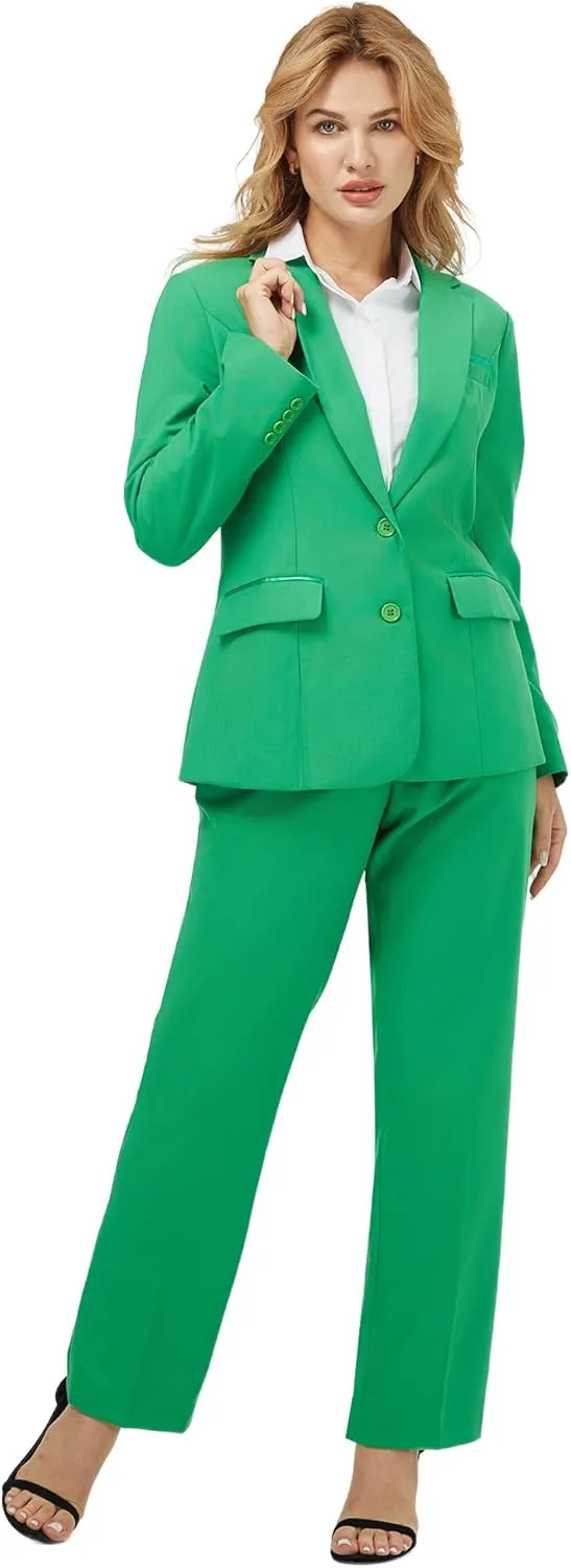 Women's 2 Piece Suit Lady 2 Button Business Work Office Slim Fit Blazer Jacket Pants Set