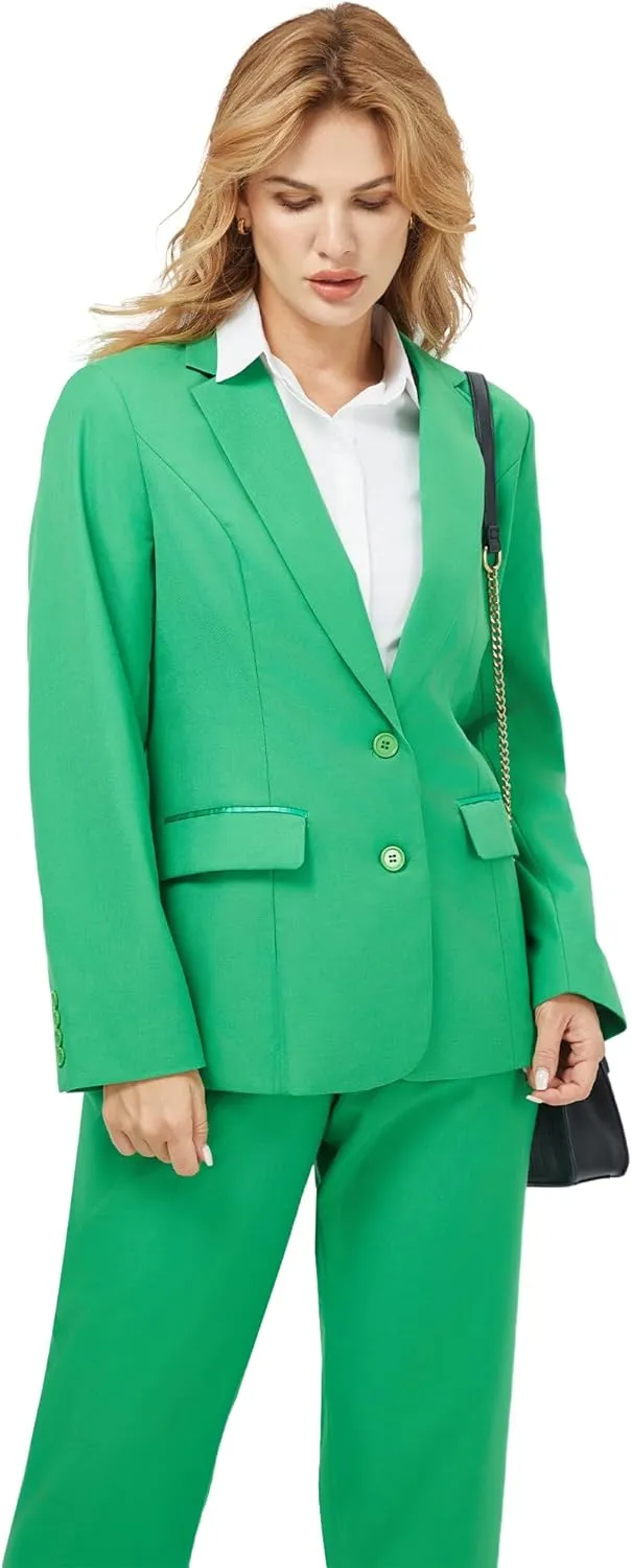 Women's 2 Piece Suit Lady 2 Button Business Work Office Slim Fit Blazer Jacket Pants Set