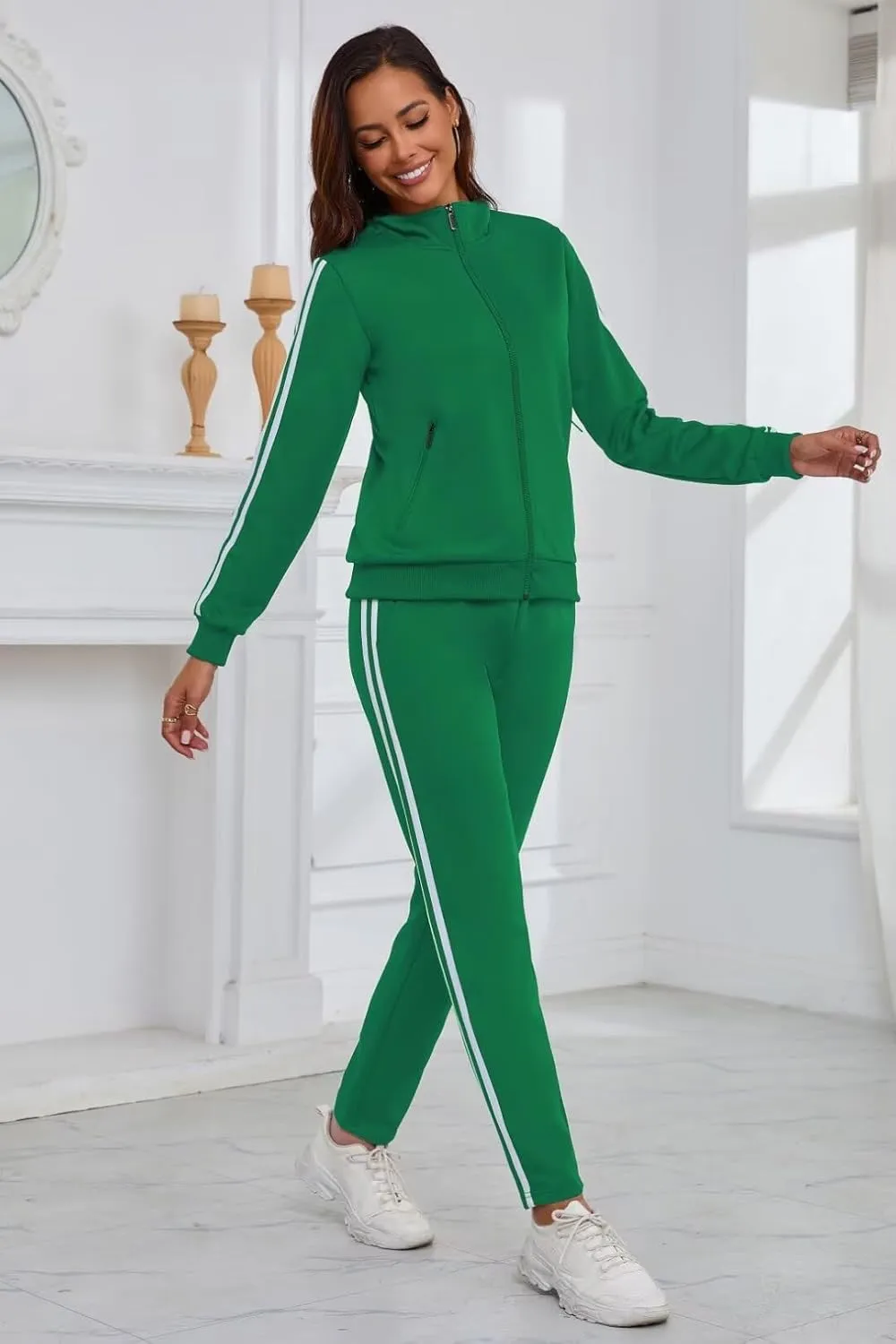 Women's 2 Piece Tracksuit Long Sleeve Track Suits Full Zip Lounge Set Sweatsuits Outfits