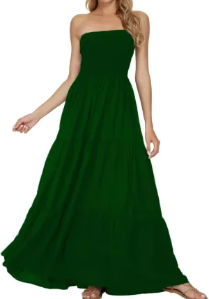 Women's Casual Off Shoulder Maxi Dress Strapless Tube Top Bohemian Beach Long Dresses 092