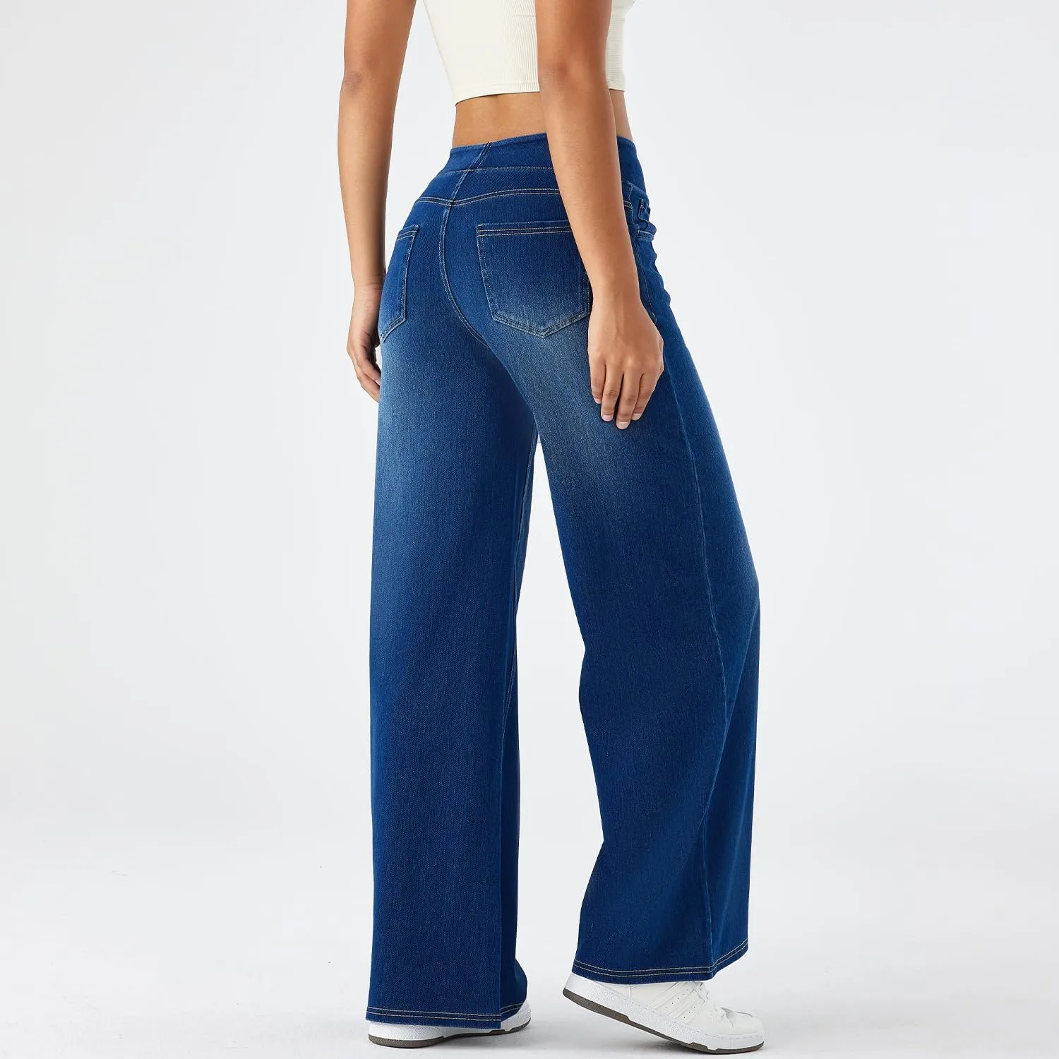 Women's High Waisted Wide Leg Jeggings  Stretch Denim Pull On Flare Jeans with Pockets Casual Comfy Pants
