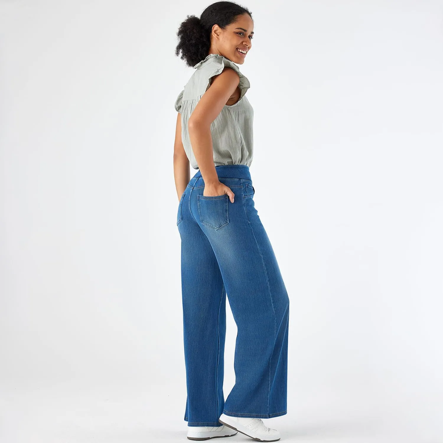 Women's High Waisted Wide Leg Jeggings  Stretch Denim Pull On Flare Jeans with Pockets Casual Comfy Pants