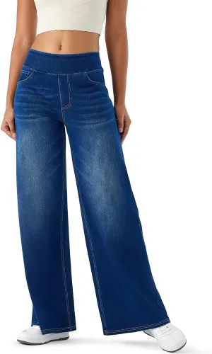 Women's High Waisted Wide Leg Jeggings  Stretch Denim Pull On Flare Jeans with Pockets Casual Comfy Pants