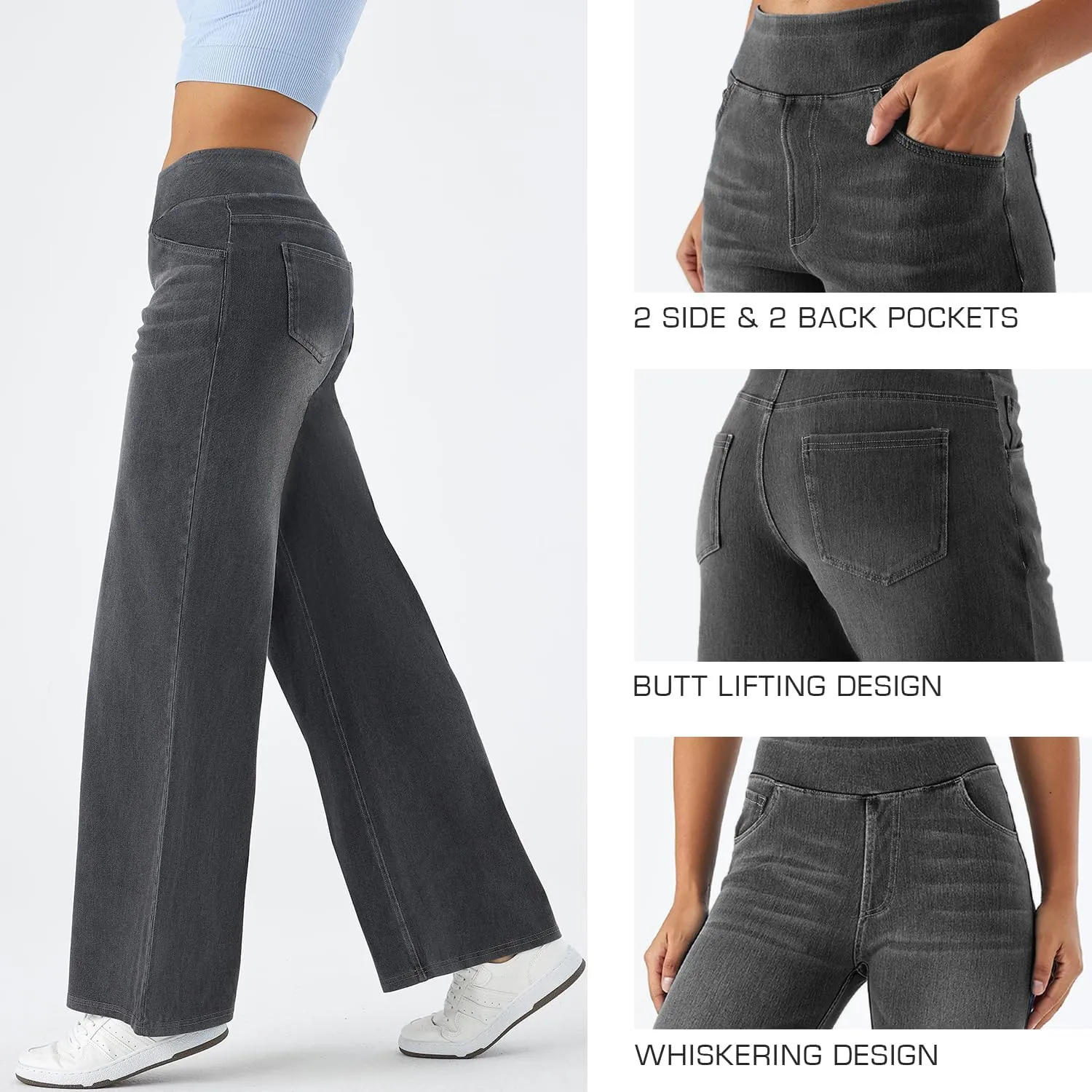 Women's High Waisted Wide Leg Jeggings  Stretch Denim Pull On Flare Jeans with Pockets Casual Comfy Pants