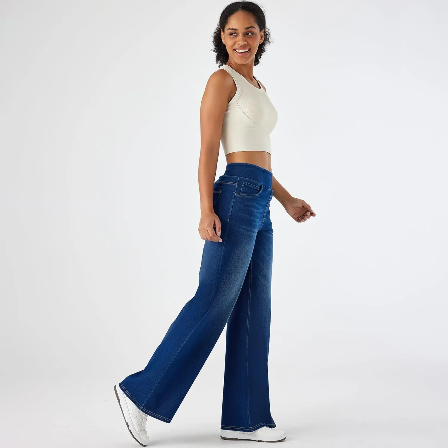Women's High Waisted Wide Leg Jeggings  Stretch Denim Pull On Flare Jeans with Pockets Casual Comfy Pants
