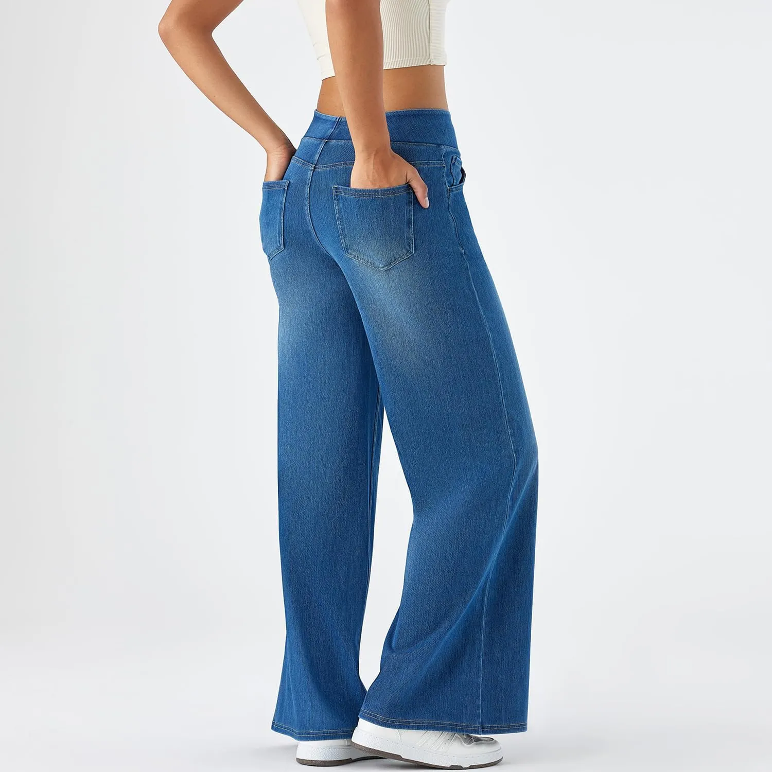 Women's High Waisted Wide Leg Jeggings  Stretch Denim Pull On Flare Jeans with Pockets Casual Comfy Pants