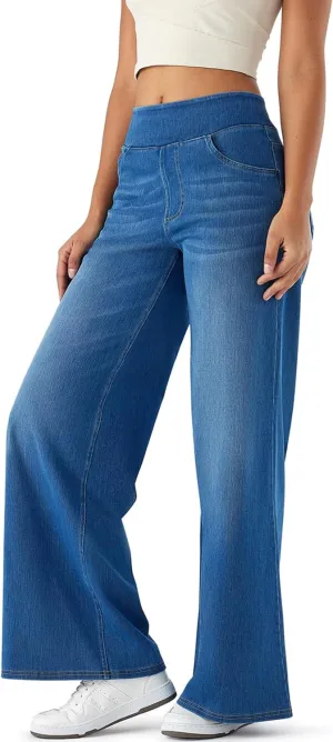 Women's High Waisted Wide Leg Jeggings  Stretch Denim Pull On Flare Jeans with Pockets Casual Comfy Pants