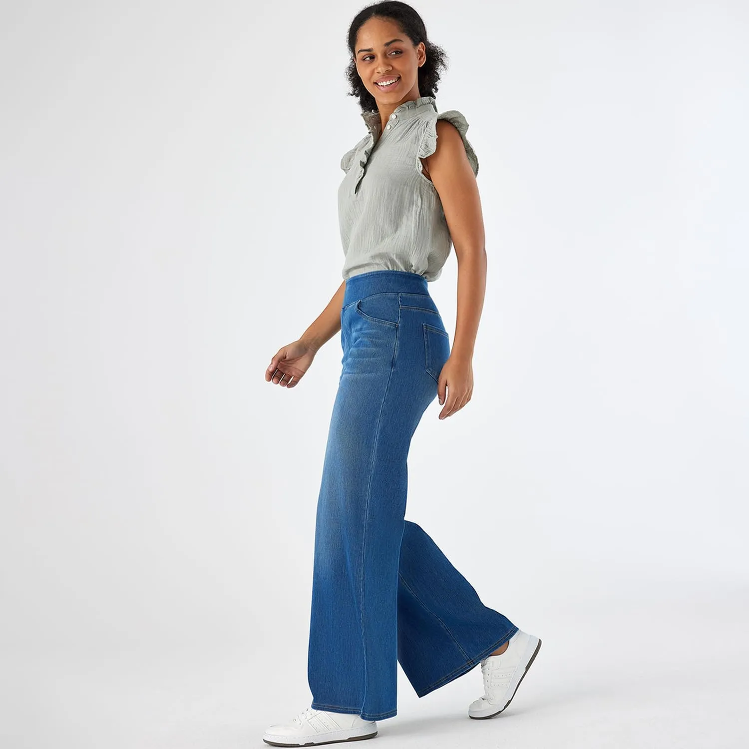 Women's High Waisted Wide Leg Jeggings  Stretch Denim Pull On Flare Jeans with Pockets Casual Comfy Pants