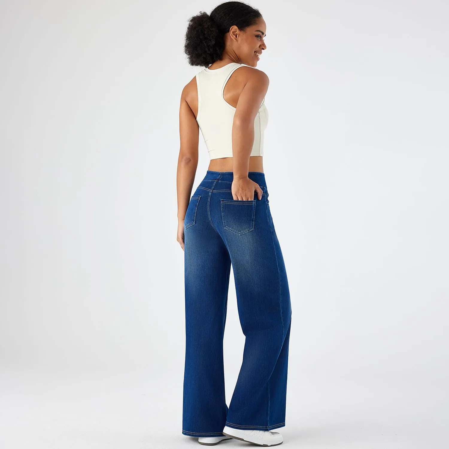 Women's High Waisted Wide Leg Jeggings  Stretch Denim Pull On Flare Jeans with Pockets Casual Comfy Pants