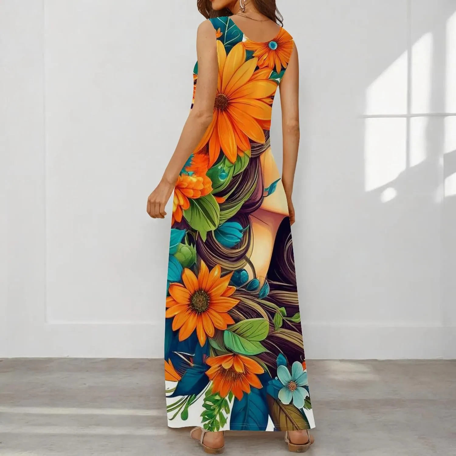 Women's Maxi Dresses Summer Spaghetti Strap Dress with Pockets Loose Flowing Maxi Skirt for Curvy Women