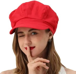 Womens Newsboy Cap Summer Beret Cap- 100% Cotton 8 Panels Vintage Cabbie Hat- Octagonal Visor Cap for Women Girls Ladies Gift