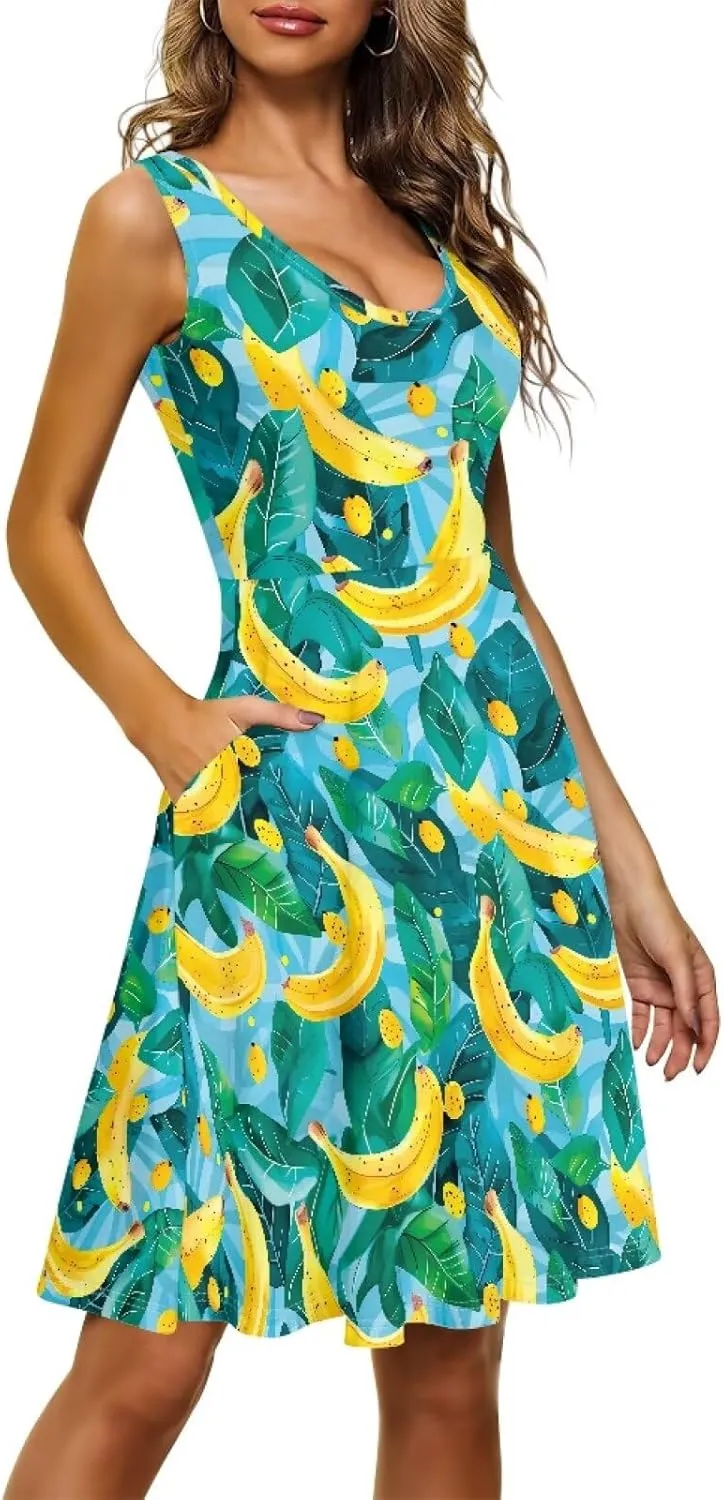 Womens Plus Size Summer Dresses Halter High Waist Sleeveless Casual Midi Dress XS-4XL