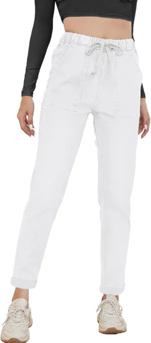 Womens Pull-on Jeans Stretch High Waisted Elastic Waist Jeans for Women Denim Joggers Pants