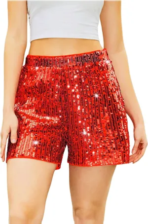 Women's Sequins Sparkly Straight Leg Glitter Party Shorts Hot Pants Black
